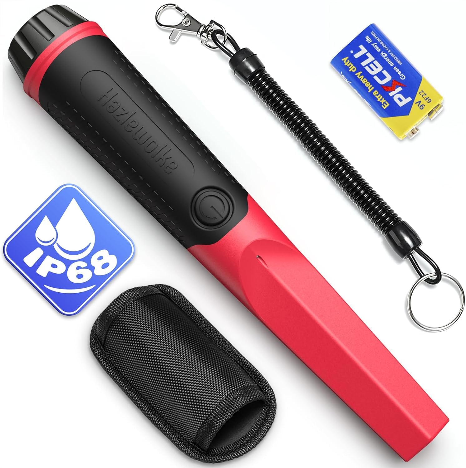 Hazlewolke Pinpointer Metal Detector Portatile, IP68 Rilevatore di Metalli Impermeabile, Profondità 4,5", Rilevamento a 360°, Accessori Pin Pointer per Adulti e Bambini - rosso