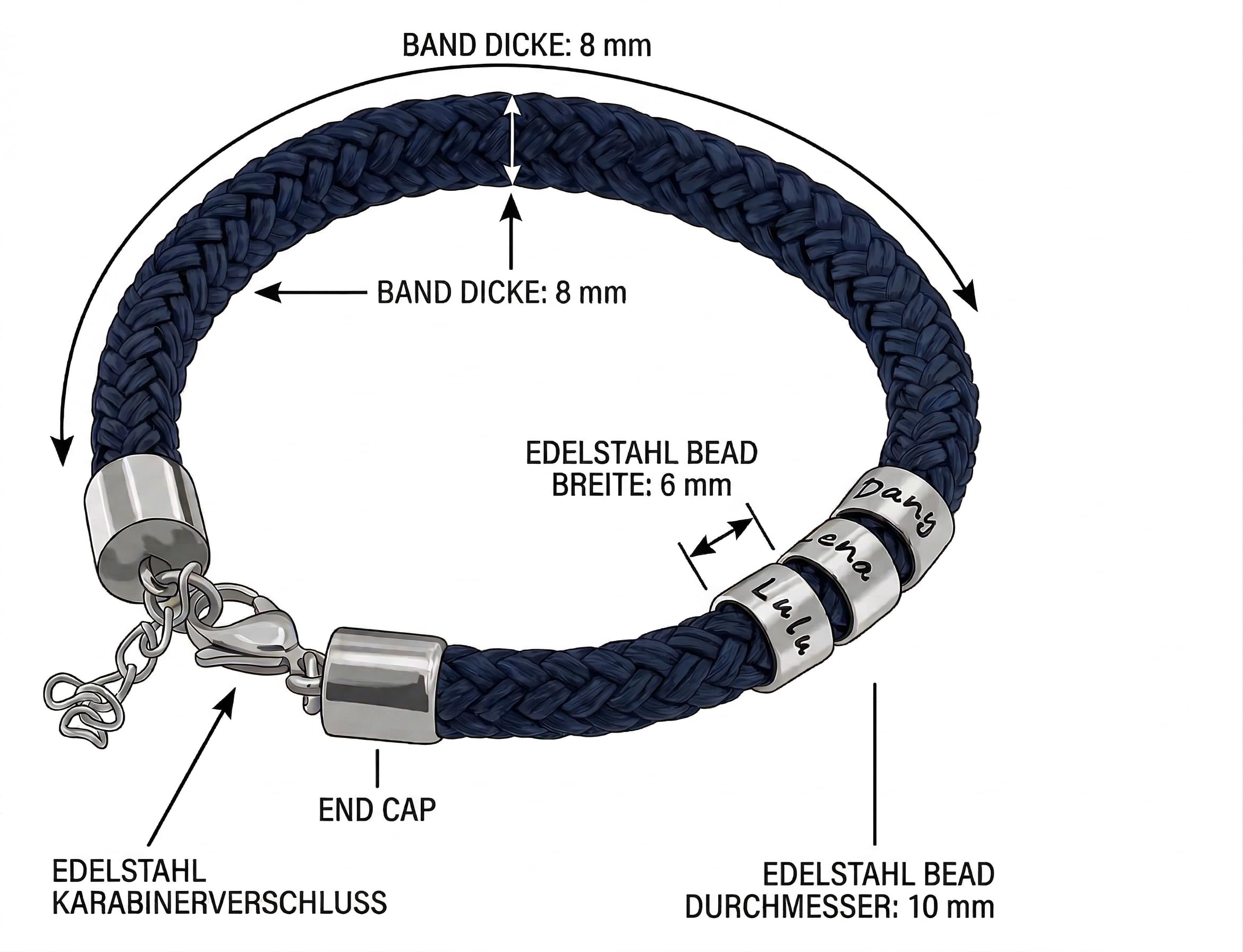 Herrenarmband mit Gravur mit Kleinen Personalisierten Beads, Segeltau Armband mit Namen Handgefertigt, Namensarmband, Männerarmband mit Namen, Edelstahl