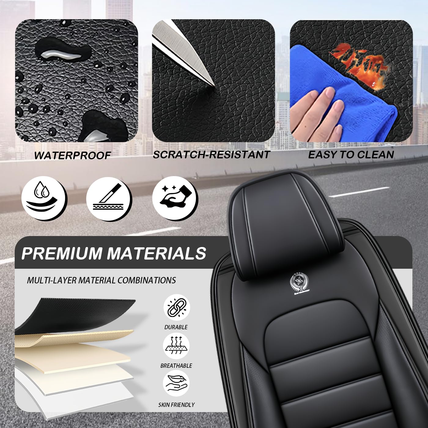 Premium Leather Seat Covers Chevrolet Camaro Seat Covers 1999-2024 - Waterproof Leather Protectors With Airbag Compatibility Luxury Car Seat Covers