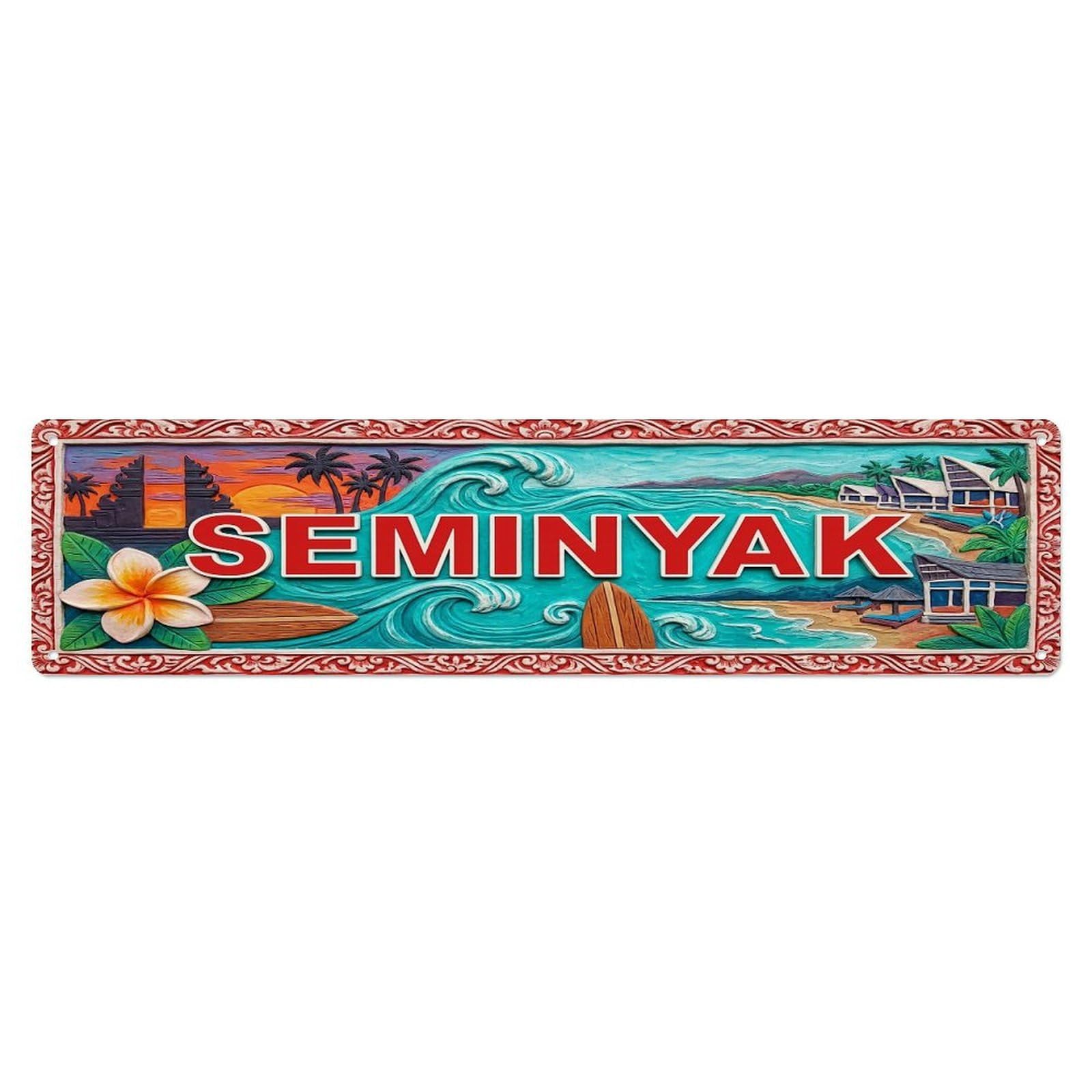 Cwbufd Vintage Style Vintage Seminyak Bali Indonesia Flag Pattern Vintage Metal Tin Sign Plaque Wall Decor For Cafe, Club Bar, Office, Garden Metal Poster 4X16inch