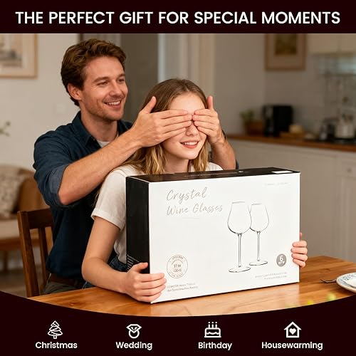 Miniatura 5 de GENICOOK Juego de 6 copas de vino, cristalería transparente soplada a mano sin plomo, juego de copas de vino tinto de 17 onzas, tallo largo perfecto