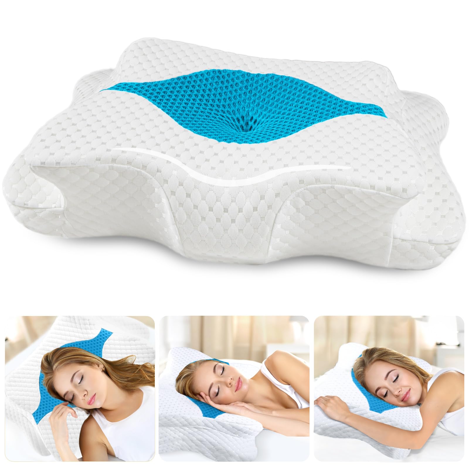 CHxxy Poduszki z pianki z pamięcią kształtu, łagodząca ból szyi i ramion, ergonomiczna poduszka konturowa, miękka, do spania na boku, do spania na brzuchu i spania na plecach