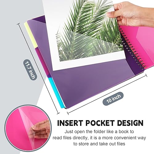 Miniatura 3 de Carpetas en espiral de 24 bolsillos a granel con bolsillo frontal transparente, carpetas organizador de proyectos con 12 divisores y pestañas