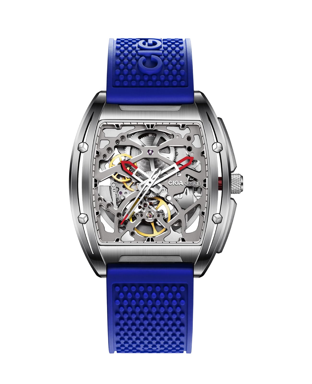 CIGA Design Z Series Automatic Mechanical Watch, Luxury Skeleton Tonneau-Shaped Business Dress Watch, with Silicone/Stainless Steel Strap, Gift for Men and Women