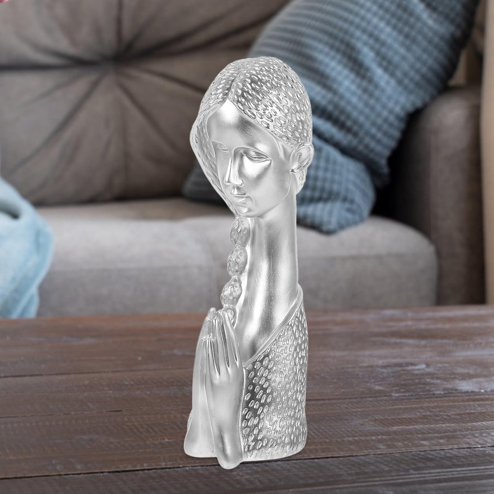 Busto Artesanal de Resina Niña Rezando Estilo Nórdico Minimalista