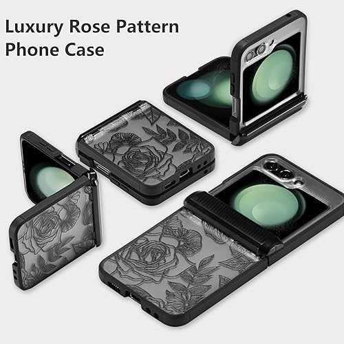 Miniatura 8 de XIZYO Funda para Samsung Galaxy Z Flip 5, funda floral Z Flip 5, bonita funda estética rosa transparente para mujeres y niñas, patrón delgado