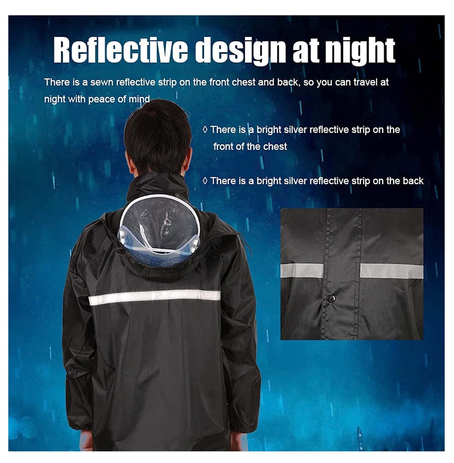 Chubasquero Traje De Chubasquero Dividido para Hombre, Chubasquero Reflectante para Adultos Grueso De Doble Capa Ponchos De Lluvia Impermeables(M)