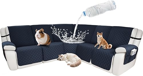 Miniatura 34 de Fundas impermeables para sofá reclinable seccional en forma de L, funda para sofá seccional reclinable de 7 piezas, antideslizante, lavable, juego