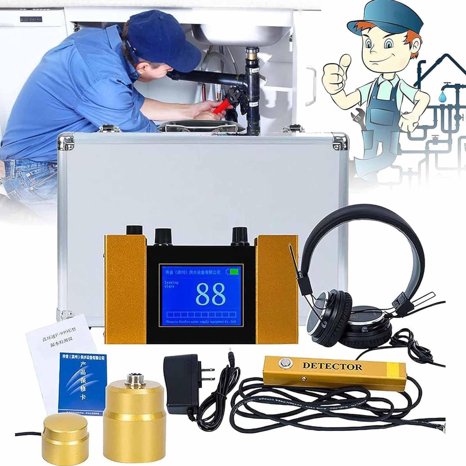 Detector Fugas Agua En Tuberías Subterráneas, Sensor Geófono De Fugas Agua para Uso Doméstico Y Exterior, Profundidad De Detección De 3 Metros, Sensor De Fugas con Auriculares