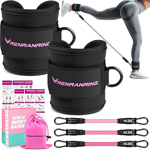 Ankle Resistance Bands, Ankle Bands for Working Out with Cuffs, Ankle Resistance Band, Glutes Workout Equipment, Butt Exercise Equipment for Women Legs and Glutes - Black-Pink