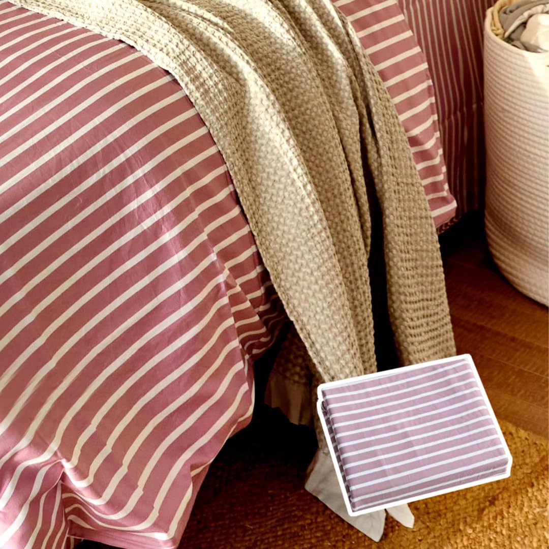 Vesta 100% Pima Cotton Fitted Sheet, 400TC Artistic Line Striped, Breathable & Smooth, Oeko-TEX® Certified (Crimson Flow, Full/Queen)