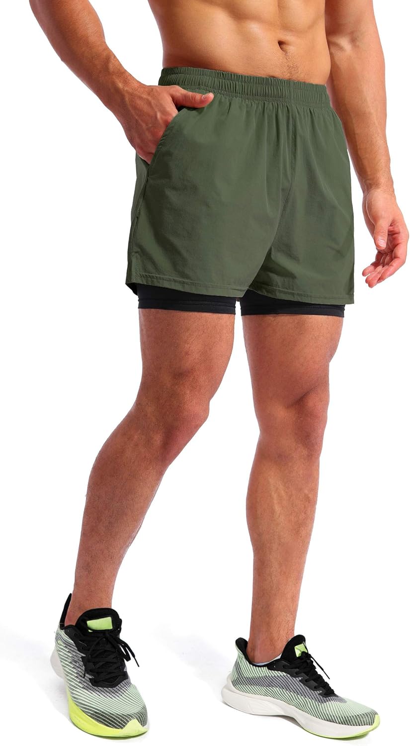 Pudolla Men’s 2 in 1 Running Shorts 5" Quick Dry Gym Athletic Workout Shorts for Men with Phone Pockets - Image 3