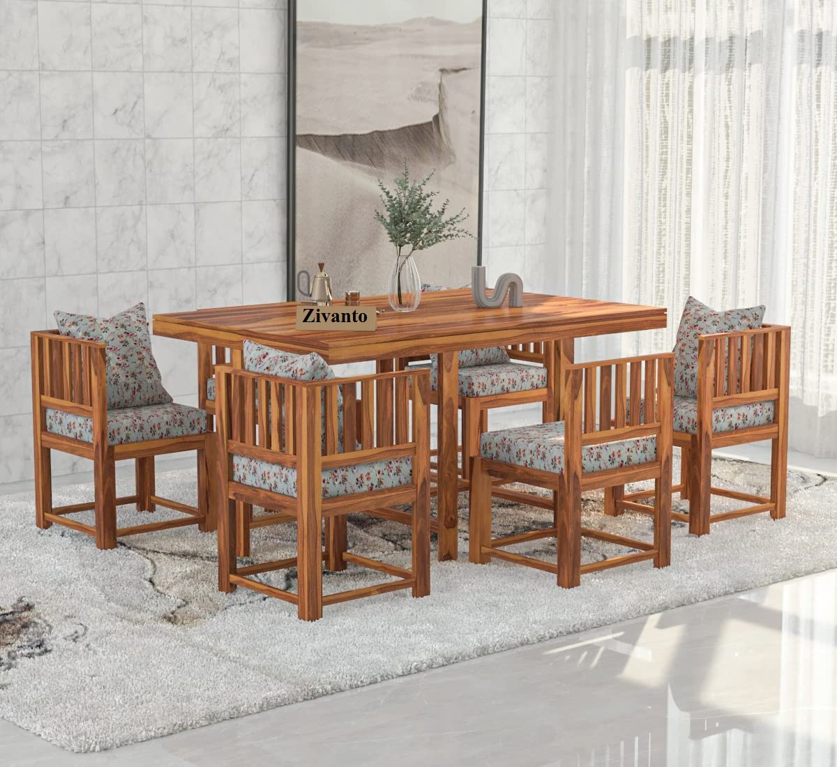 Zivanto Solid Sheesham Wood Space Saving Dining Table 6 Seater Six