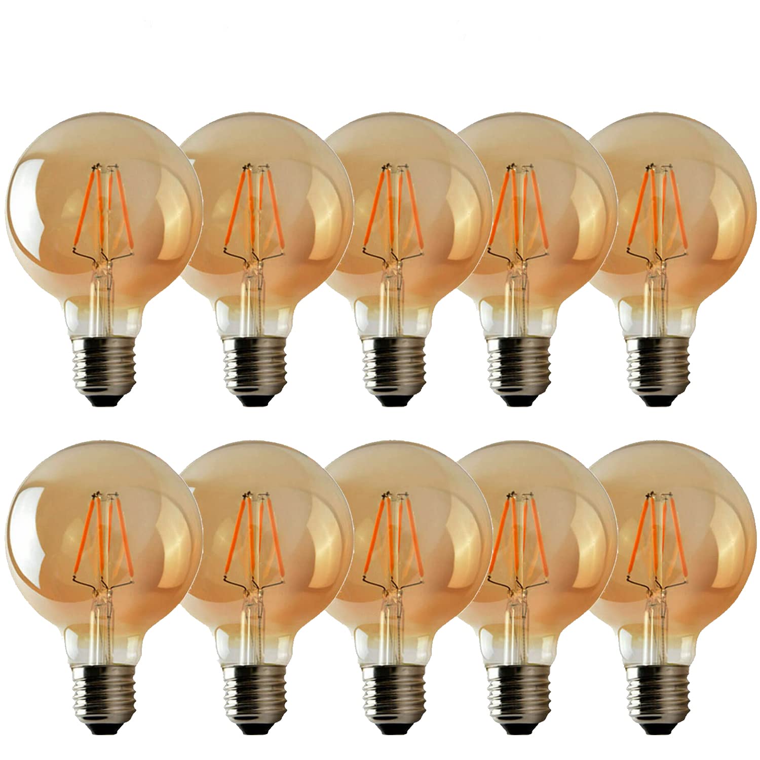 LEDSone G95 E27 4W Edison Style LED Filament Classic Globe Shape Light Retro Vintage Bernstein Light Birne 2700K Warm White Screw Bulbs (10er Pack)