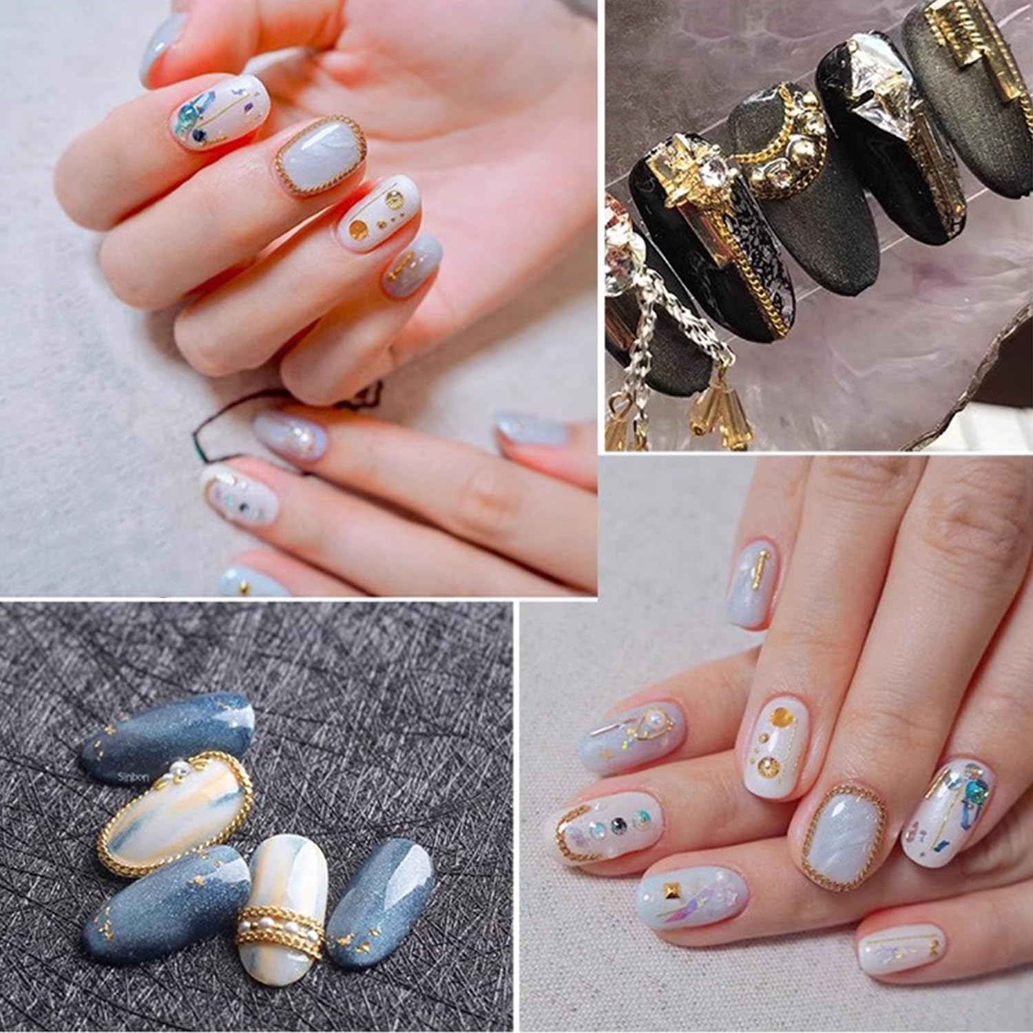 24 strisce di ciondoli in metallo per unghie, catene per nail art in metallo 3D oro argento ciondoli per unghie con scatola in acciaio per gioielli per unghie per donne decorazioni manicure