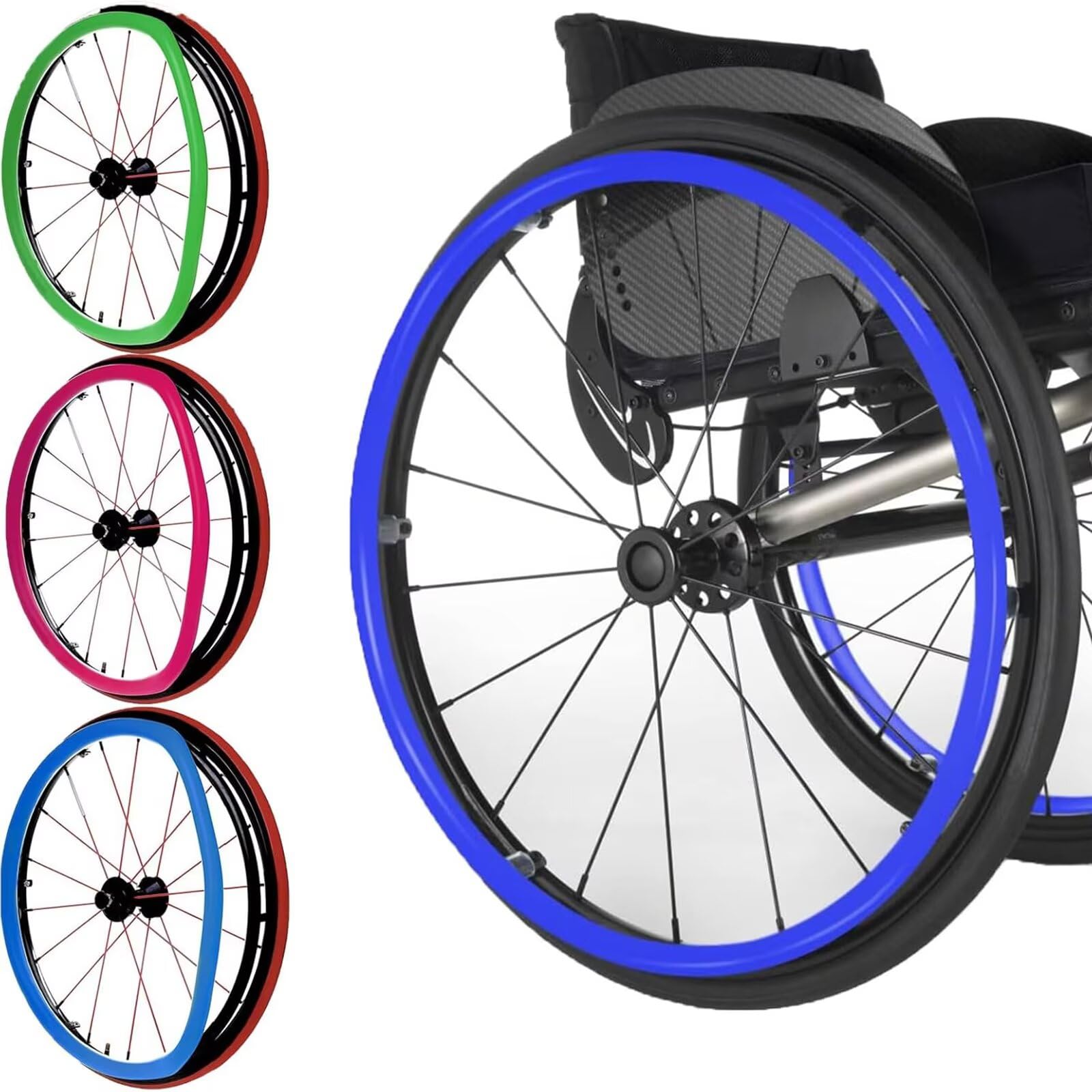 Fundas antideslizantes para llantas de silla de ruedas de 56/60 cm - Mejoran el agarre y protegen el empuje manual - Accesorio duradero para rueda trasera - Funda para silla de ruedas [Clase energétic