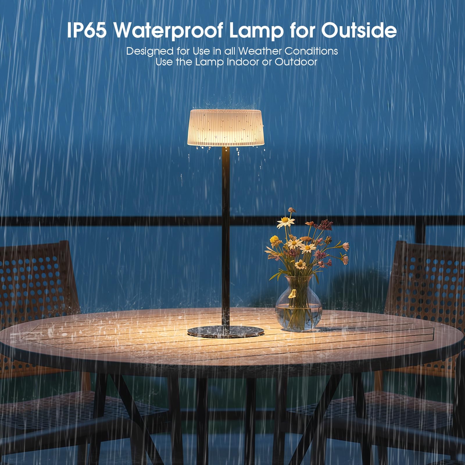 Lámpara de Mesa LED Inalámbrica 2 Piezas, Lamparas de Mesa Recargable con Batería 4000 mAh, Solar y USB-C, Regulable Táctil 3 Temperaturas, IP65 Lámpara Solar Exterior Terraza Jardín Dormitorio