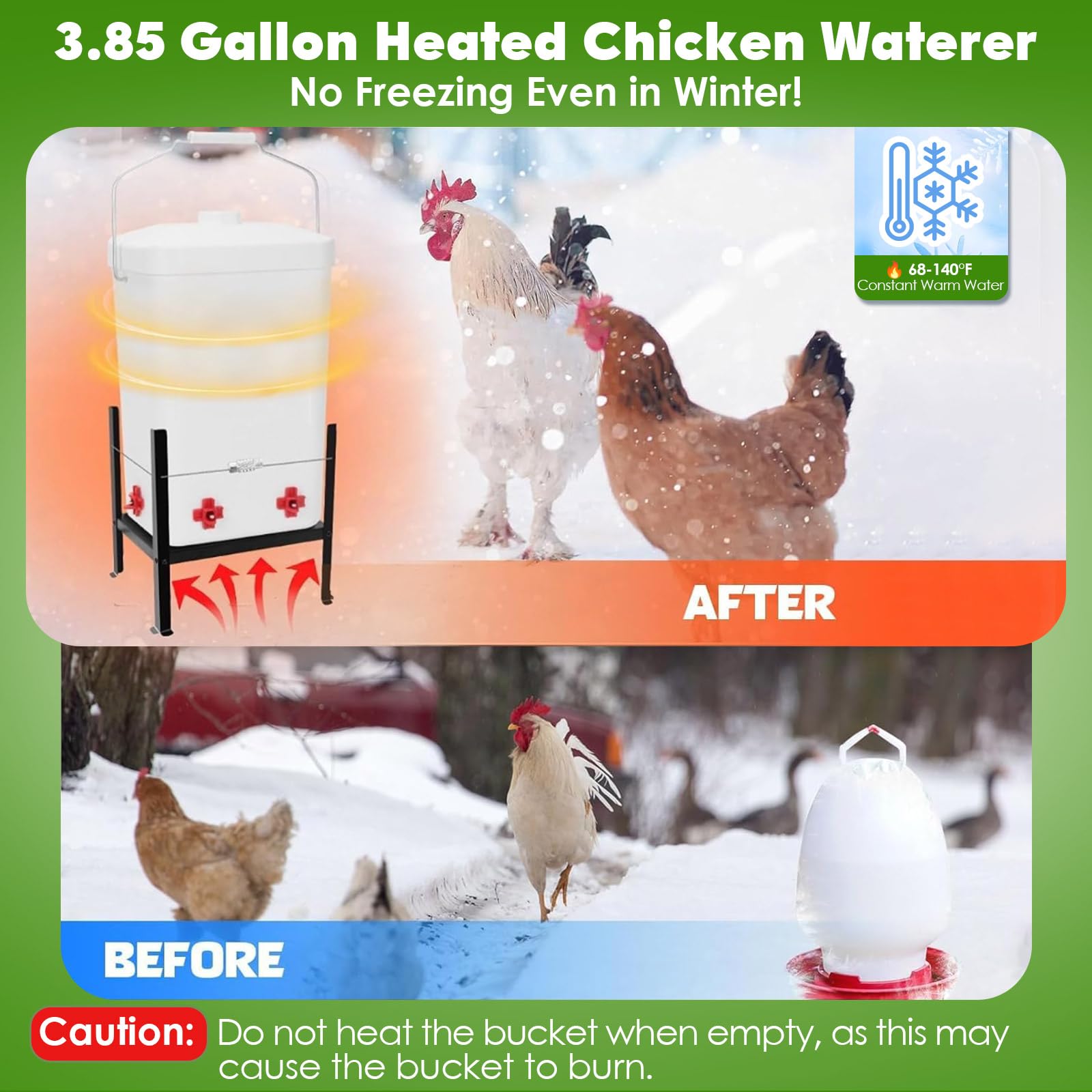 Calentador de agua para pollos de 3.8 galones con 4 pezones y altura ajustable, 2 en 1 a prueba de congelación, calentador de pollos antivuelco para pavos, patos, gansos, aves de corral en gallinas de