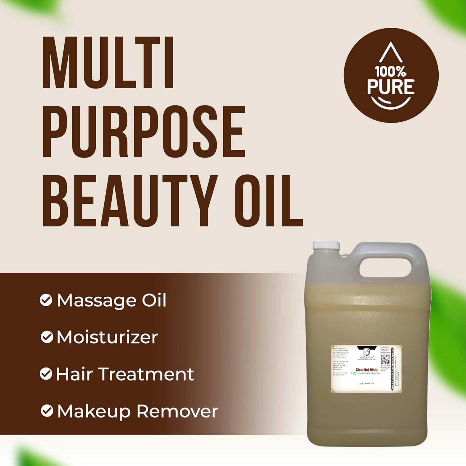 Shea Nut Olein Oil 100% Pure Liquid Shea Butter Unrefined Butyrospermum Parkii Lightweight Fast Absorbing Moisturizer for Skin Hair Body Massage and Cosmetic Formulations Net Wt. 3.6 kg / 8 lb