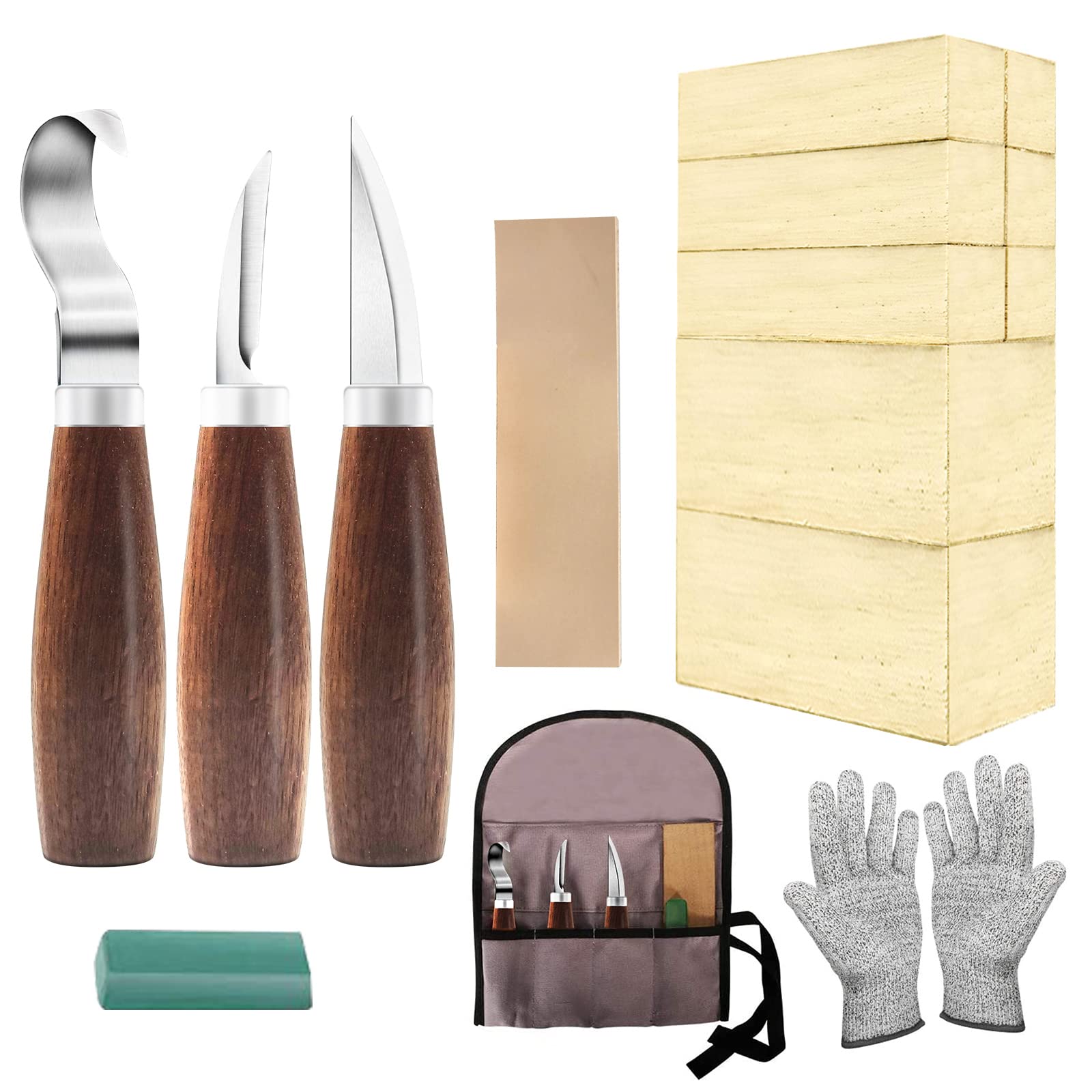Wood Whittling Kit with Basswood Blocks Sets for Adults and Kids Beginners,Carving Set Includes 3pcs Widdling Knife & 8pcs Blocks & Gloves,Gifts for Christmas,Children's Day,Fathers Day,Mothers Day