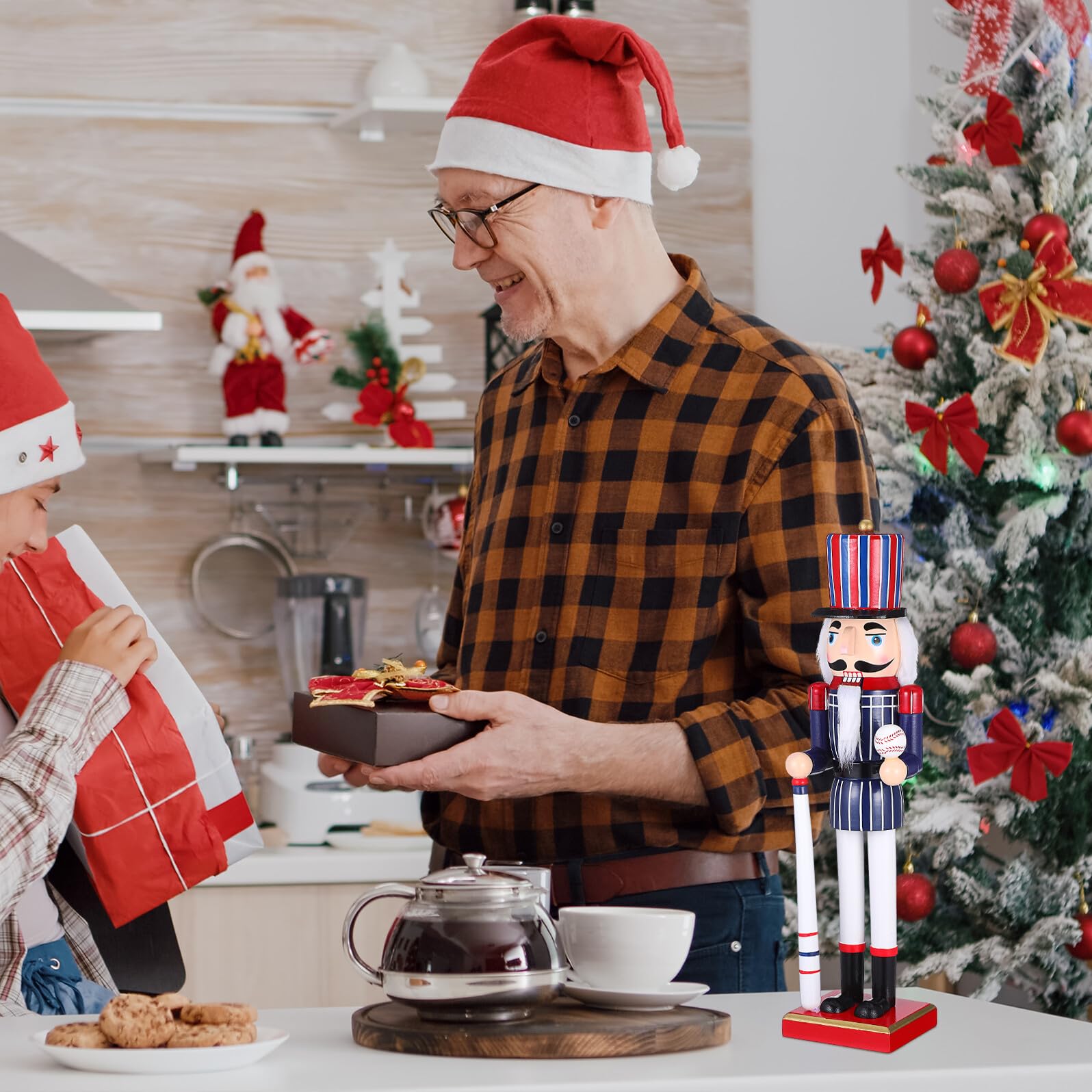 Holz Nussknacker Figur im Sportstil Nussknacker aus Holz mit Baseball-Motiv Handpuppe für Dekoration zu Hause oder Büro