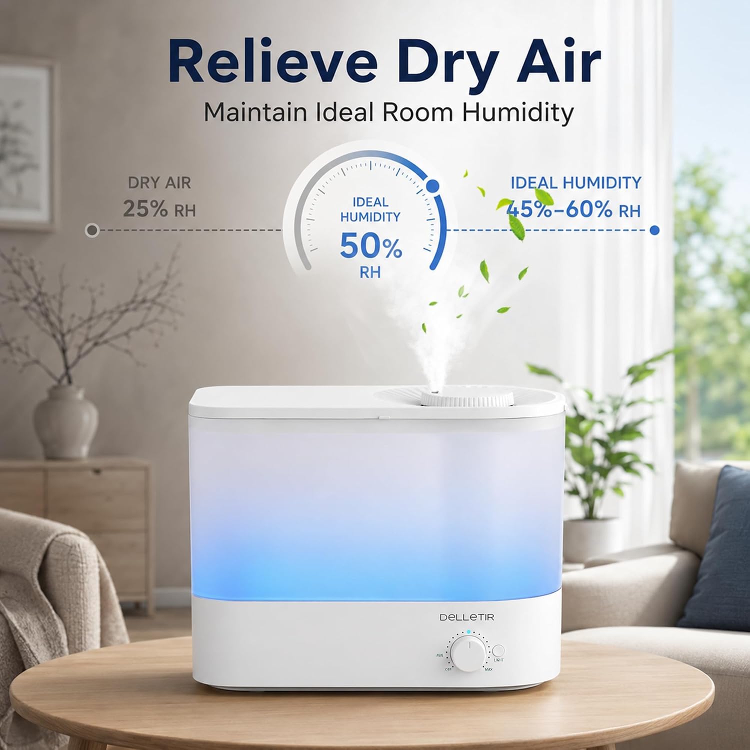 AZEUS 6 Liter Cool Mist Humidifier for Home, Top Fill Water Tank, Adjustable Mist Control, Quiet Humidifier for Bedroom, Office and Living Room with Auto Shut-Off