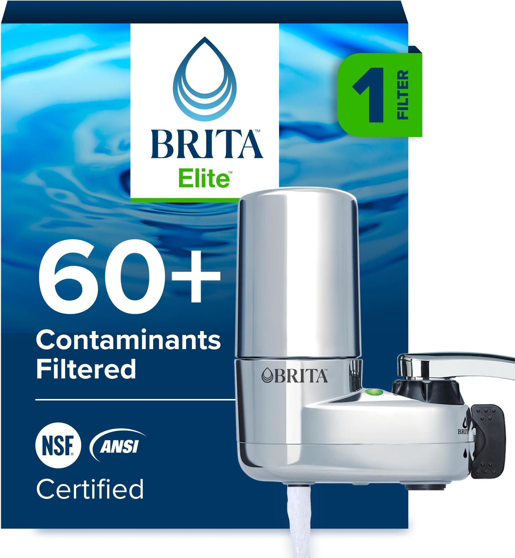 Brita Faucet Mount Water Filter System, Chrome, No-Wait Filtration, Easy Install, Multi-Use Tap Water Filter for Kitchens, Bathrooms & Small Spaces