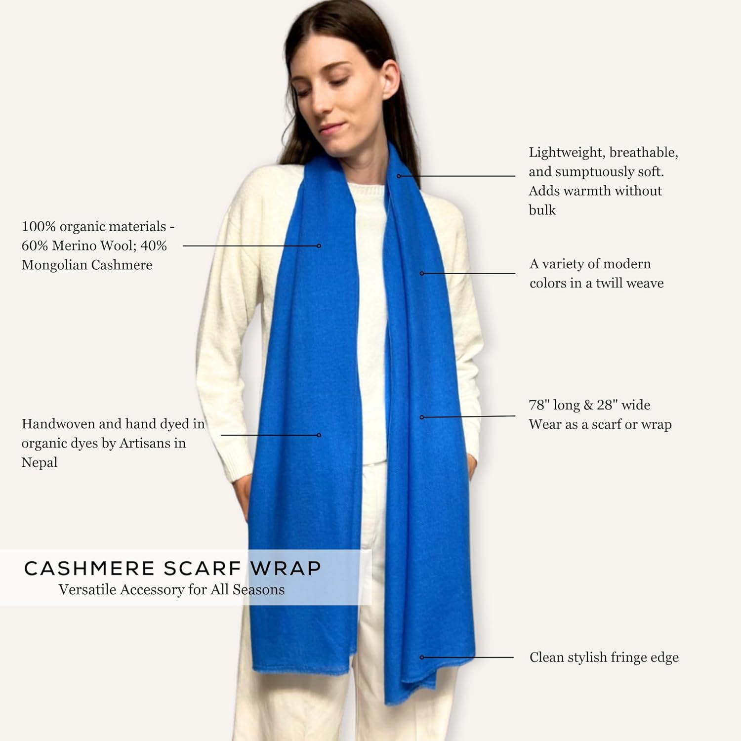 Humble Hilo Mongolian Cashmere Scarf, Twill Ultra Soft Warm Winter Shawl or Wrap for Women and Men with Classic Twill Weave - Image 7