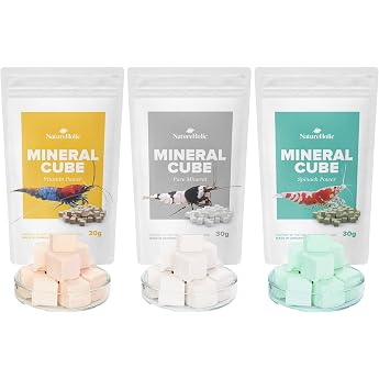NatureHolic MineralCube 3 Bundle Pure Mineral Vitamins Power & Spinach Power Mineral Supply & Permanent Food for Shrimps Snails Crabs