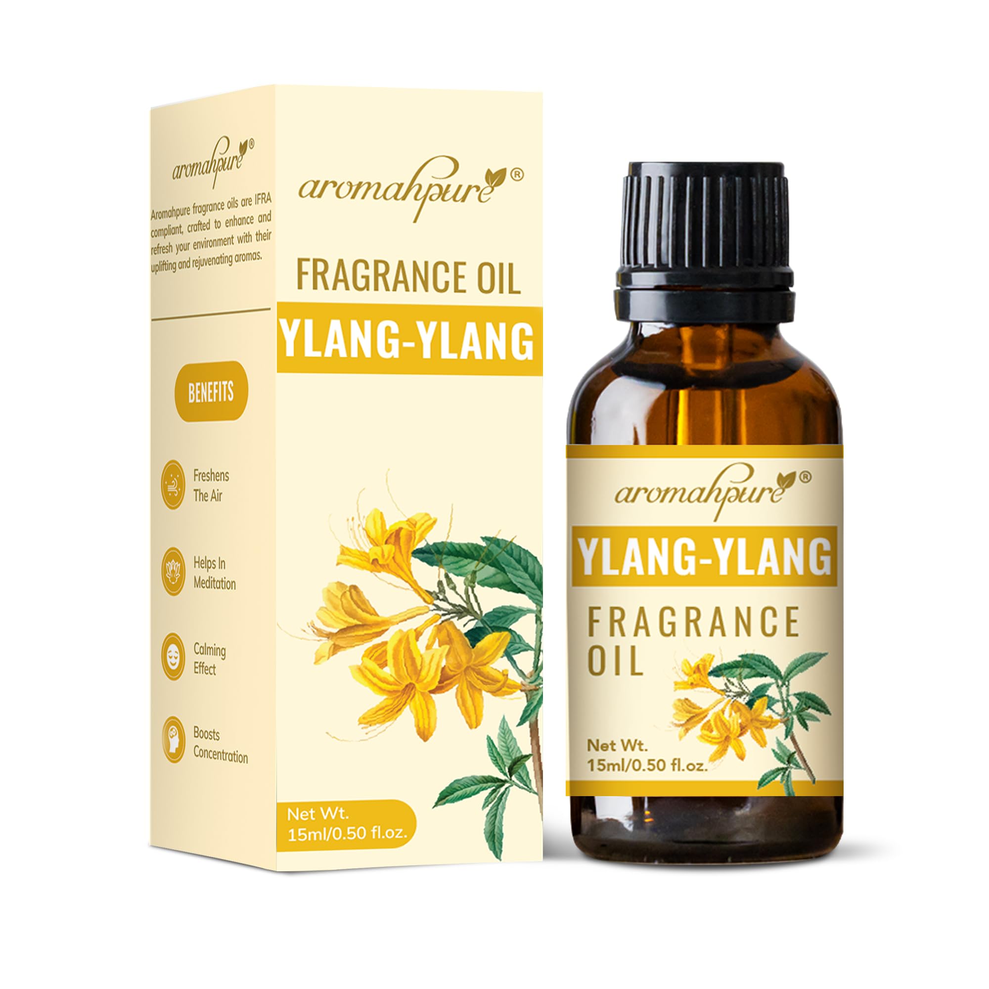 Aromahpure Fragrance Oil |15 ml| Ylang - Ylang Aroma Oil for Home Fragrance | Best for Aromatherapy | Helps in Meditation |Used in Diffusers, Candles, Air Fresheners, Soaps,IFRA Certified
