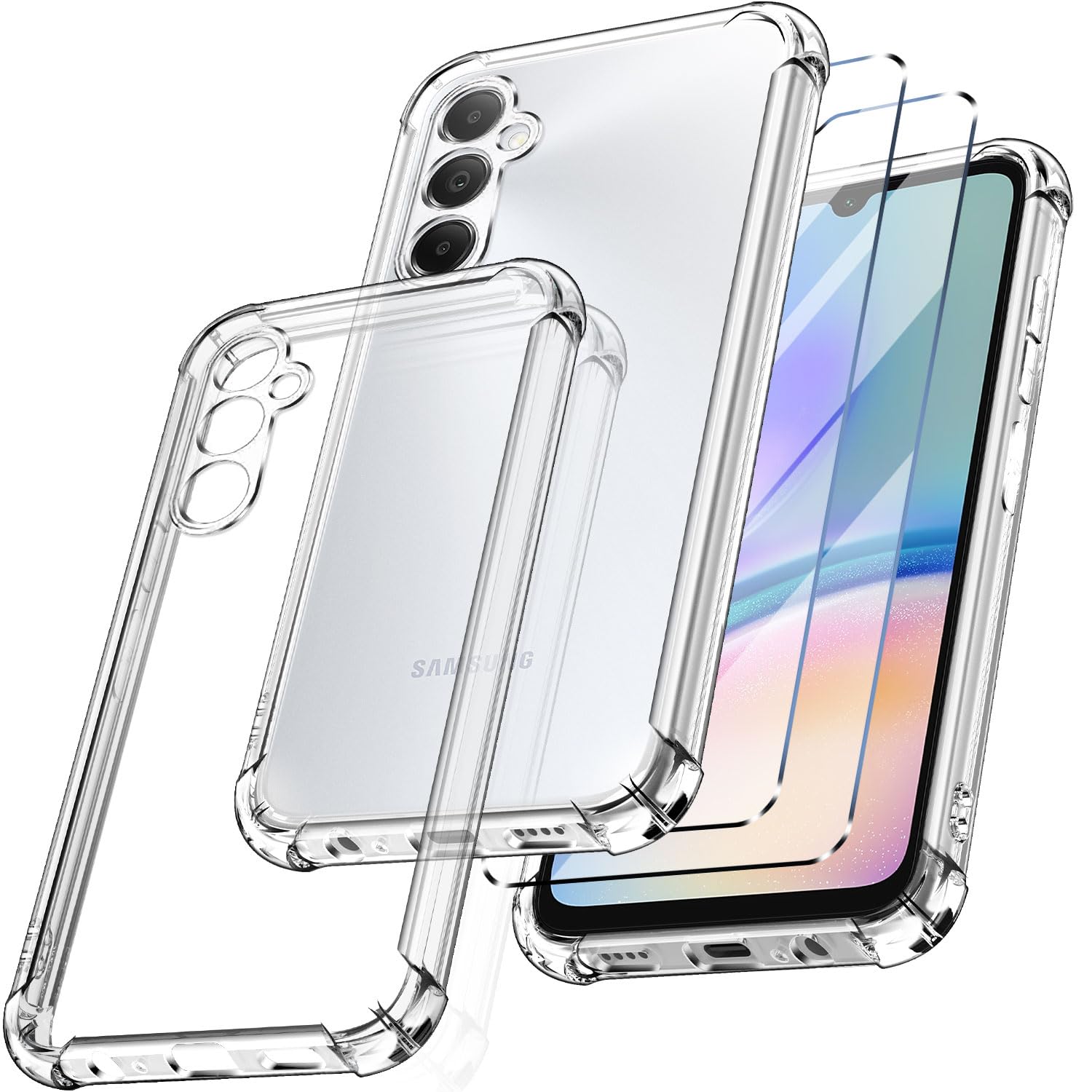 LeYi Cover per Samsung Galaxy A25 5G Custodia con Vetro Temperato [2 Pack], Amore Cuore Paraurti Morbido TPU Sottile Case con Protezione Fotocamera per Samsung A 25 Donne, Blu