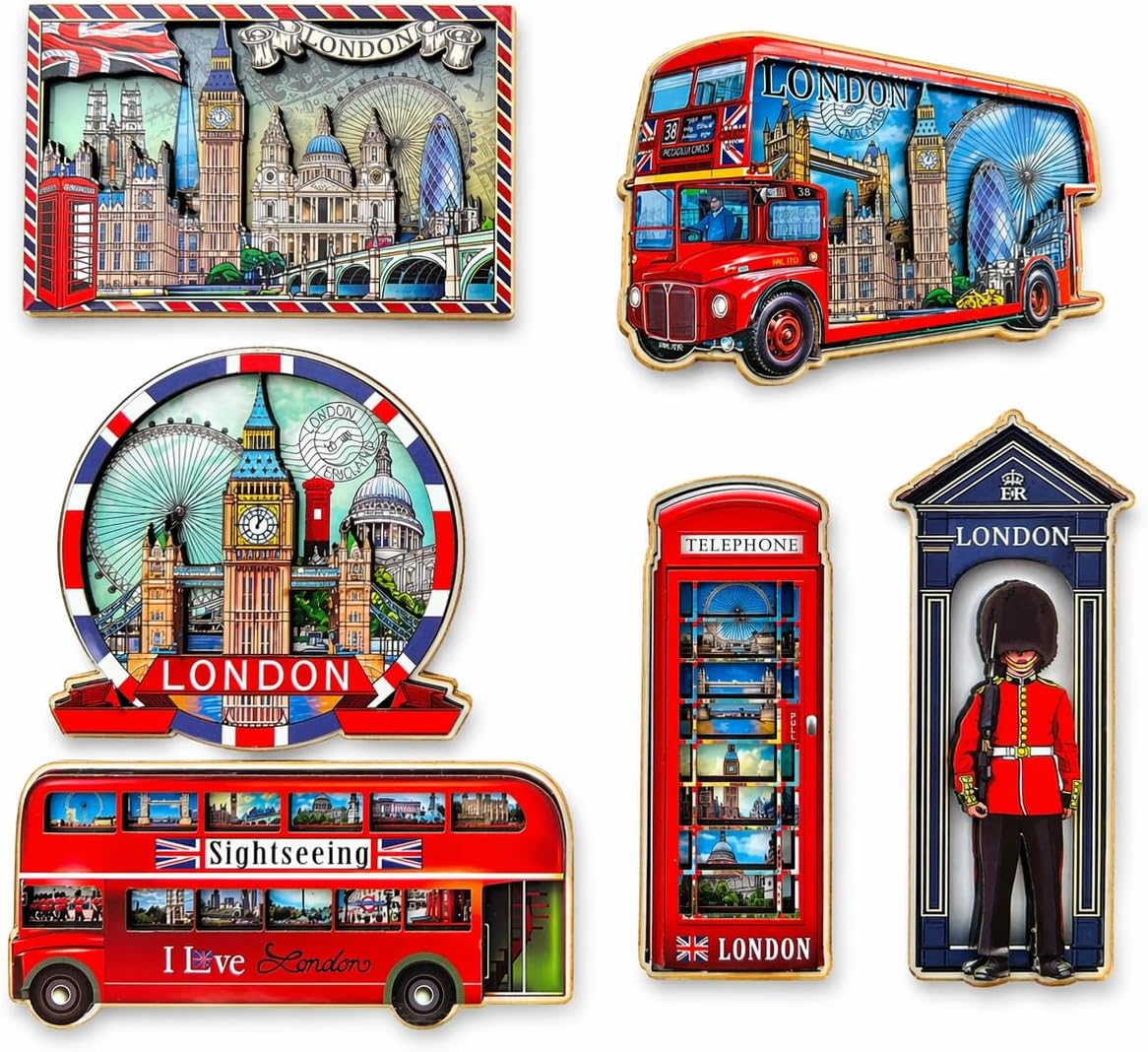 6 London wooden fridge magnets Union Jack British Souvenir England Gift magnet