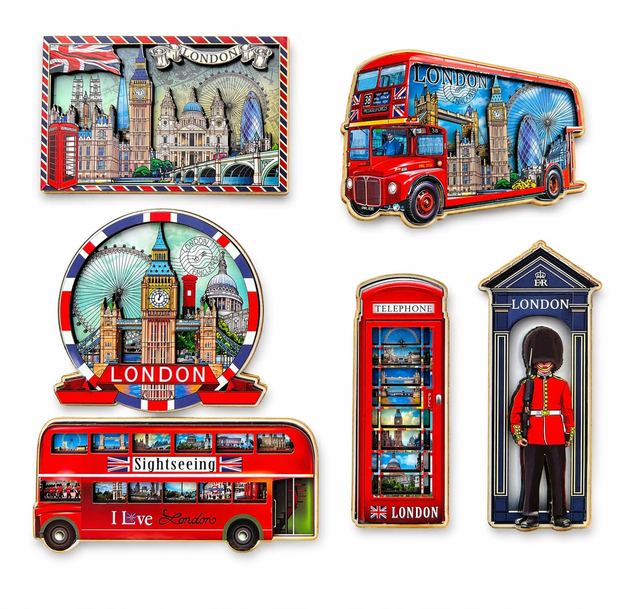 Souvenirs Multicolor 6 London Wooden Fridge Magnets Union Jack British Souvenir England Gift Magnet