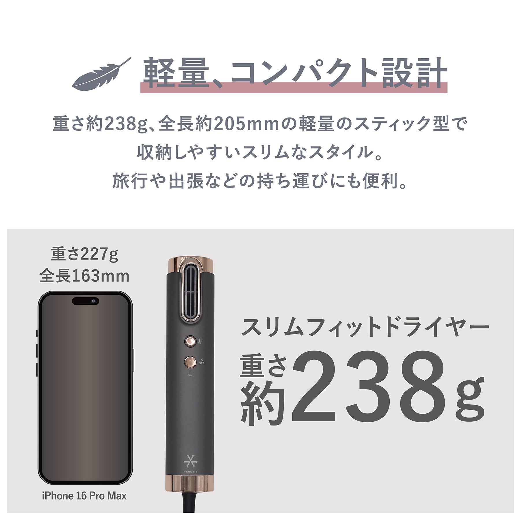 Amazon | VENUSiS ヴィナシス スリムフィットドライヤー 大風量 超軽量