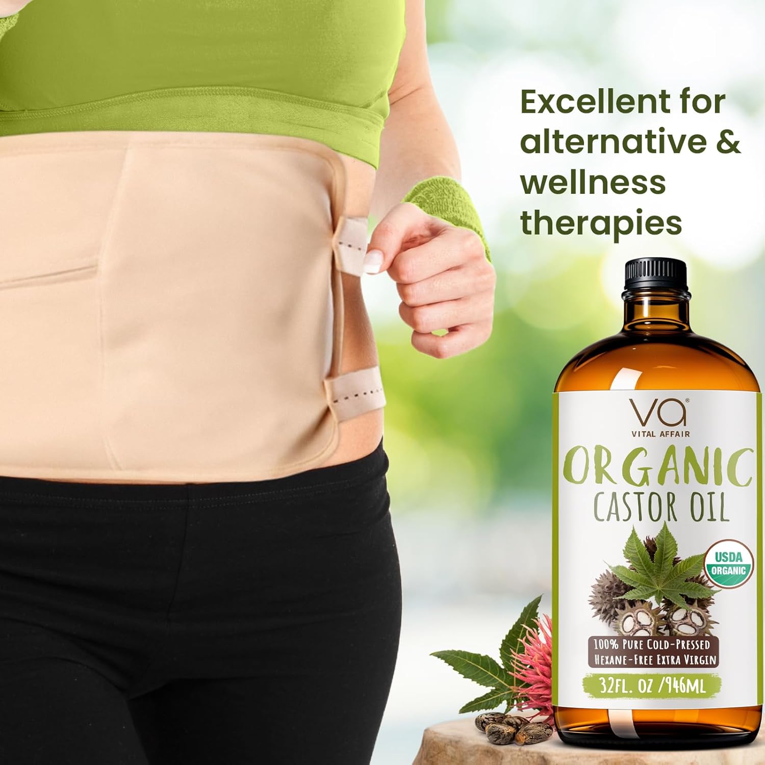 VITAL AFFAIR Pure Organic Castor Oil 32oz – Cold Pressed, Unrefined, USDA Organic – Glass Bottle for Hair Growth, Eyelashes, Eyebrows, Face & Castor Oil Packs - Image 4