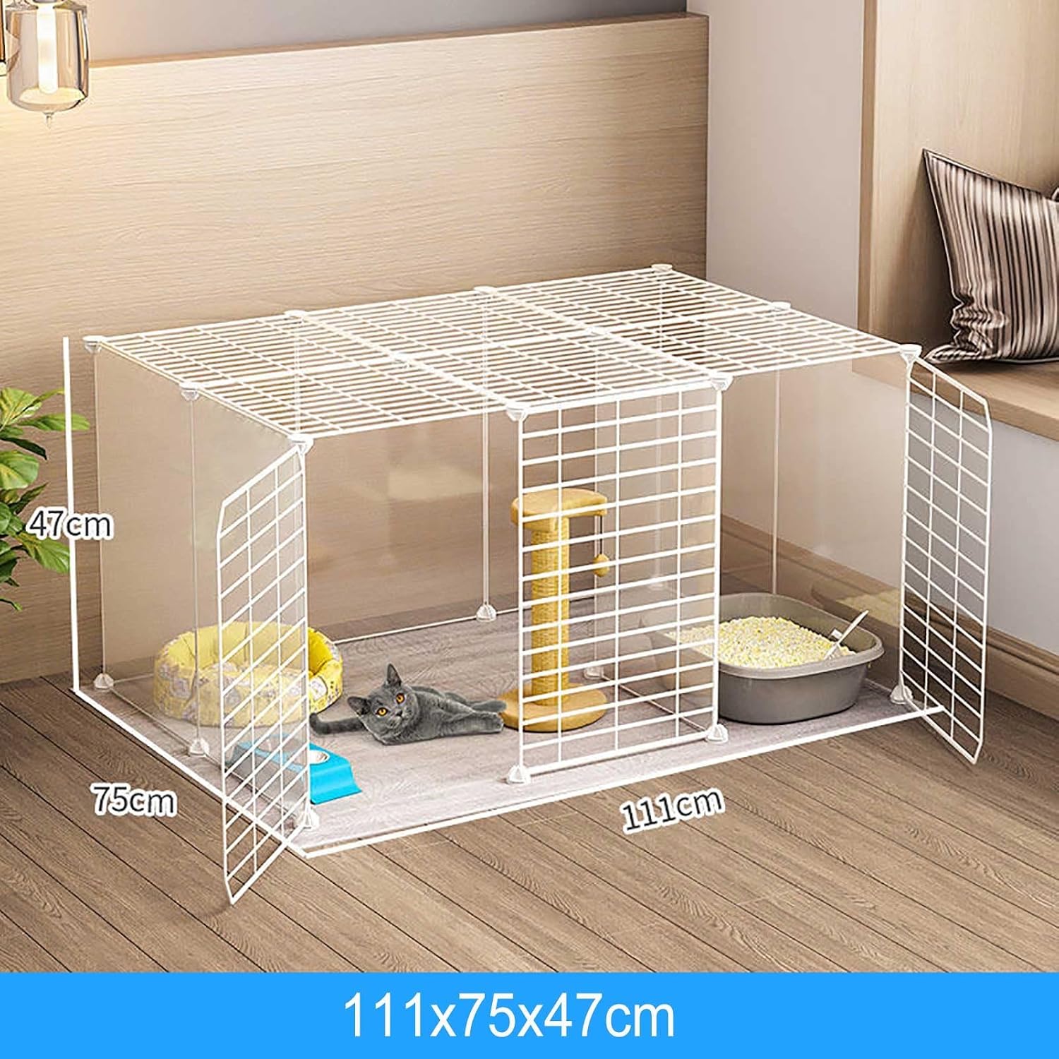 Cat Cage - Cat Cage Playpen Cat Enclosure Indoor Ferret Cage Dog Cages for Small Dogs Indoor Cat Kennels Detachable Metal Cat Cages Easy to Clean - Large Exercise Place I,White-111X75X47CM(2)