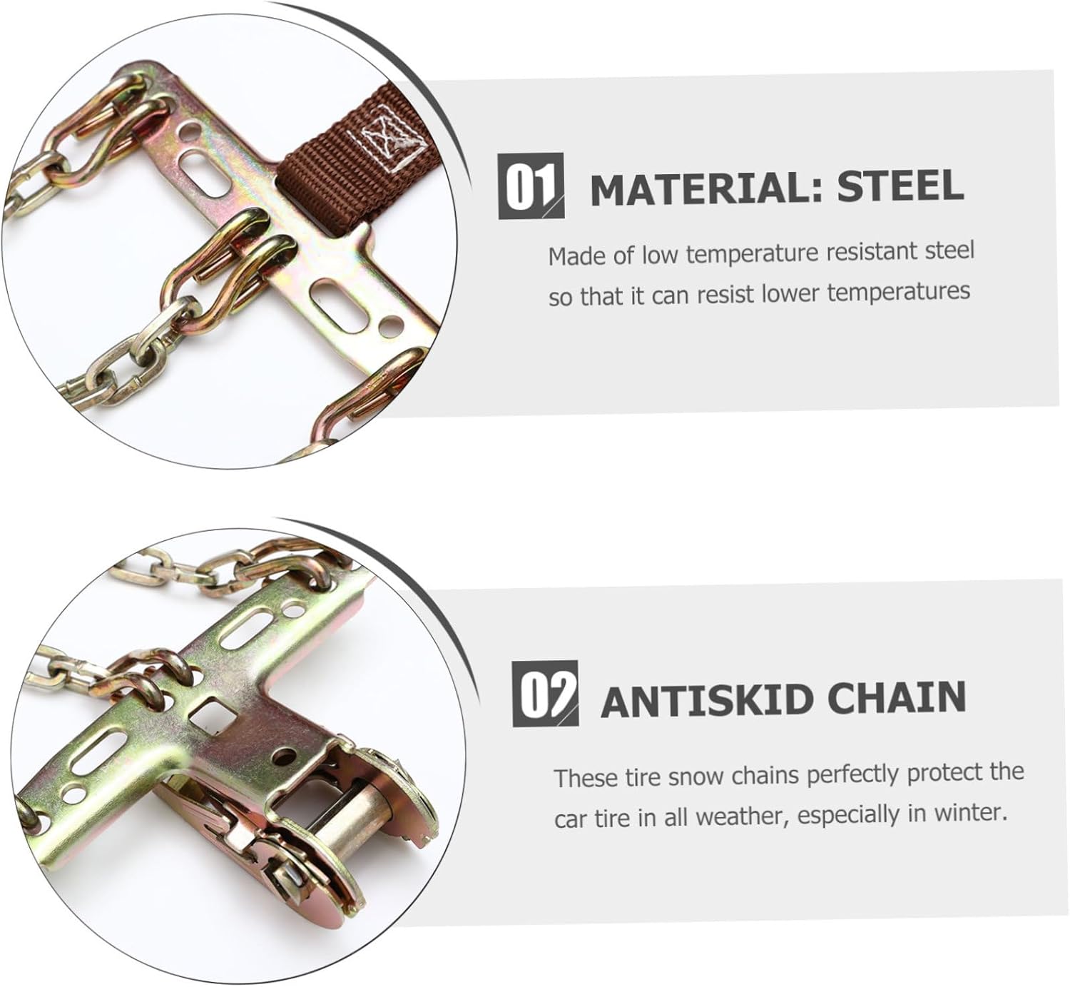 2pcs Car Skid Tire Chains Slip Snow Chains for Emergency Skid-resistant Wheel for Mud and Ice