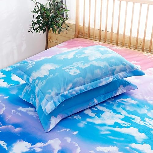 Miniatura 2 de Mengersi - Juego de sábanas de lujo con estampado de mármol, color blanco, extra suaves, bolsillos profundos, 1 sábana de cajón, 1 sábana plana, 2