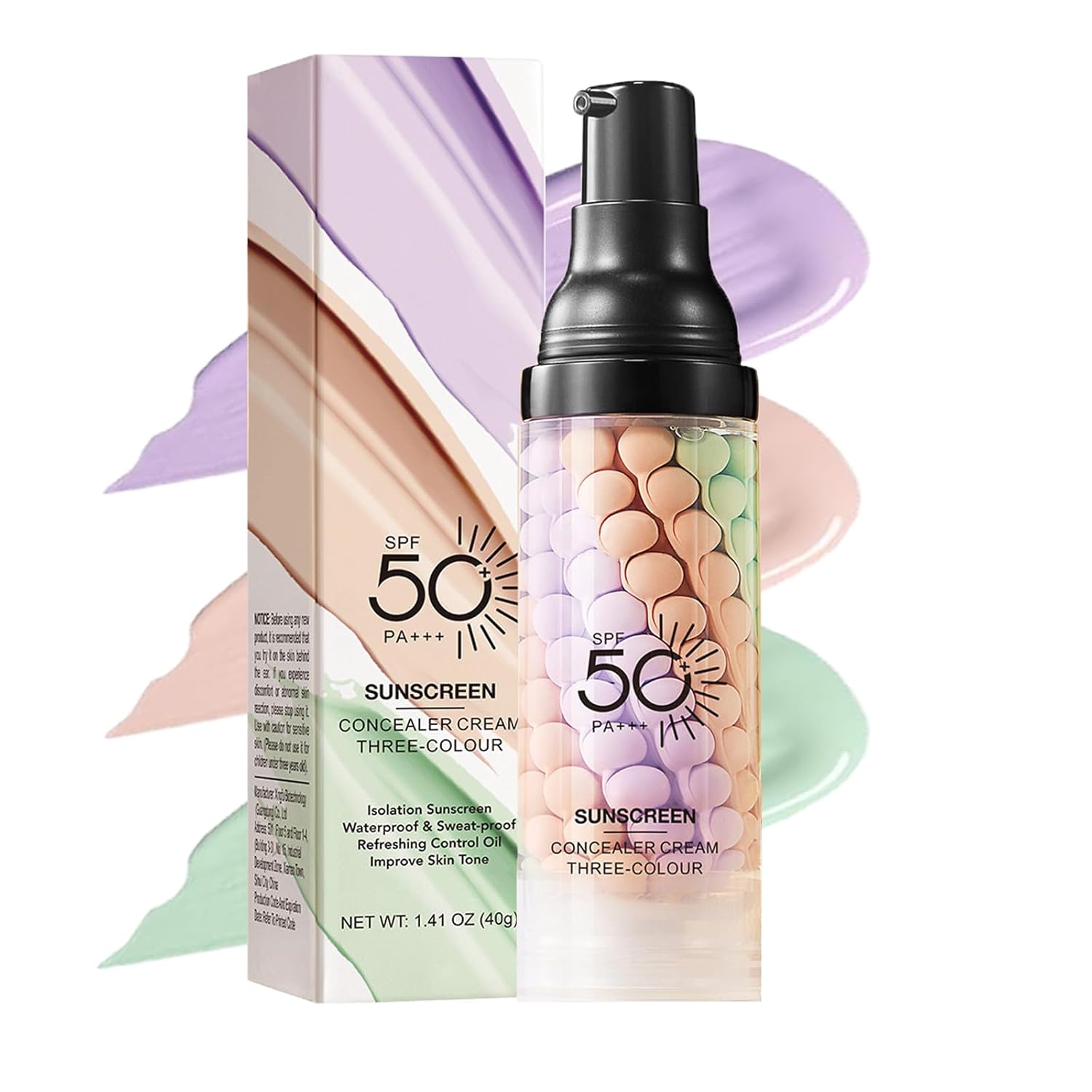 3 in 1 Primer Face Makeup Color Corrector & SPF 50 Tinted Sunscreen Isolation Cream Summer Oil Control Face Moisturizer Skin Tone Radiance Lightweight Makeup Base