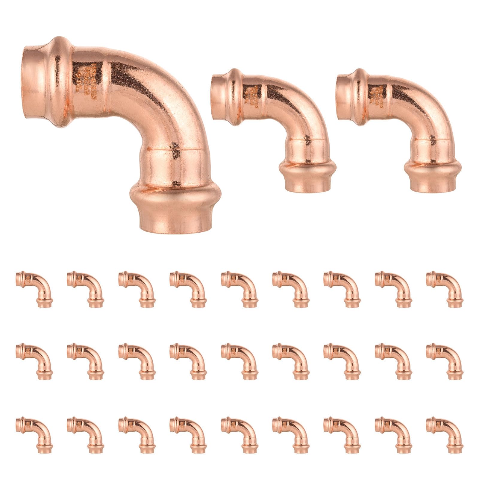 Paquete de 30 Codos de presión de Cobre GUOFIS, Codo de presión de 90 Grados de 1/2 Pulgada P x P para tuberías de Agua.