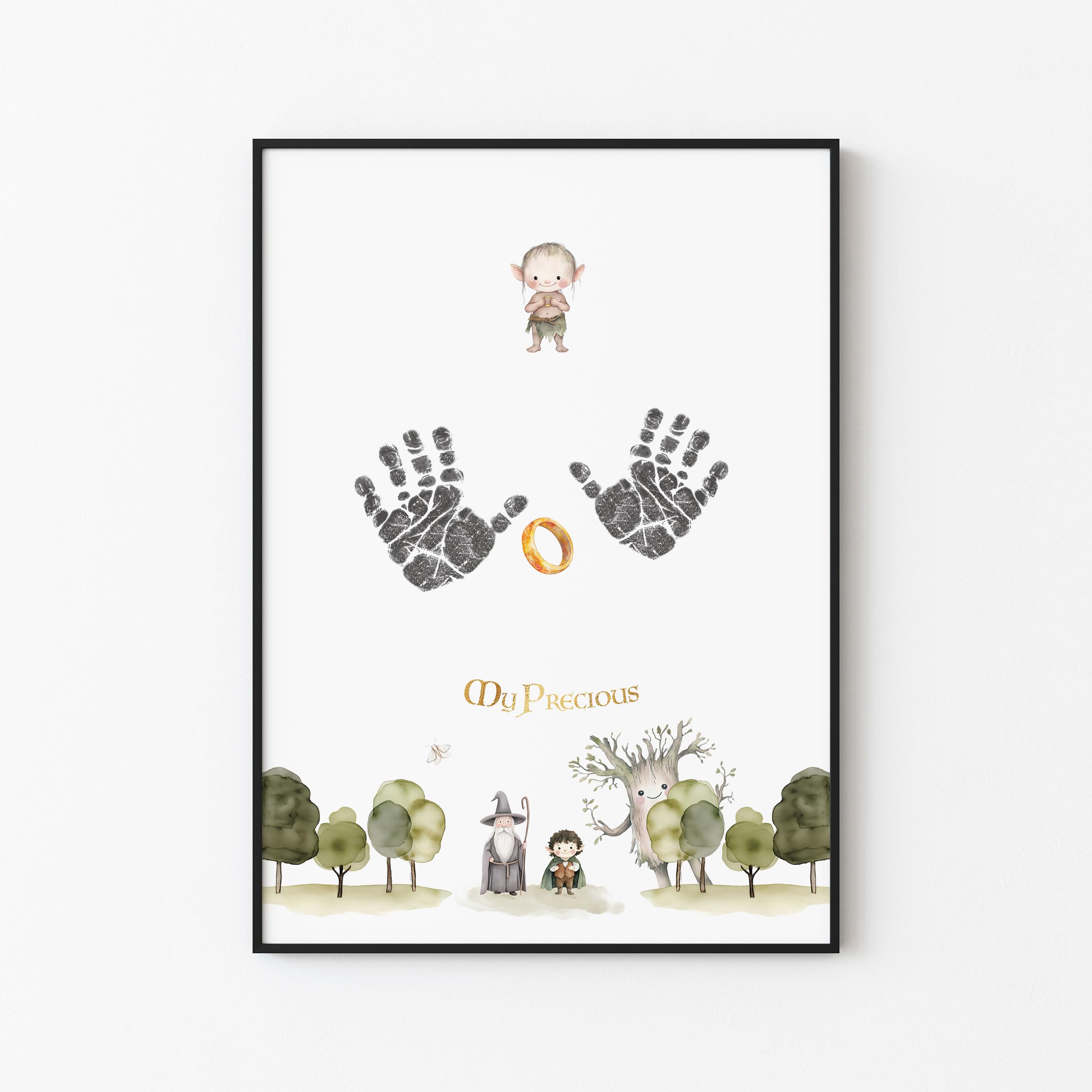 'My Precious' Baby Inkless Hand & Footprint Kit with Gold Foil Embellishment. Capture Those Precious Prints with This Whimsical Watercolour Design. 1x Large Sheet 28x21.5cm, 4 Additional Print Cards