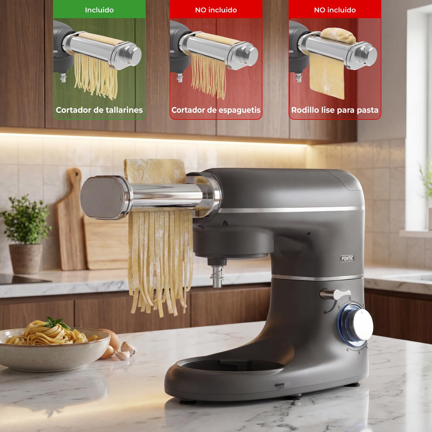 Pasta Maker - Pasta Maker Adecuado para Fentic SM-1504P y SM-1504BM - acero inoxidable Pasta Maker Eléctrico - Ajustable 8 Soportes (Cortador de Fettuccine)