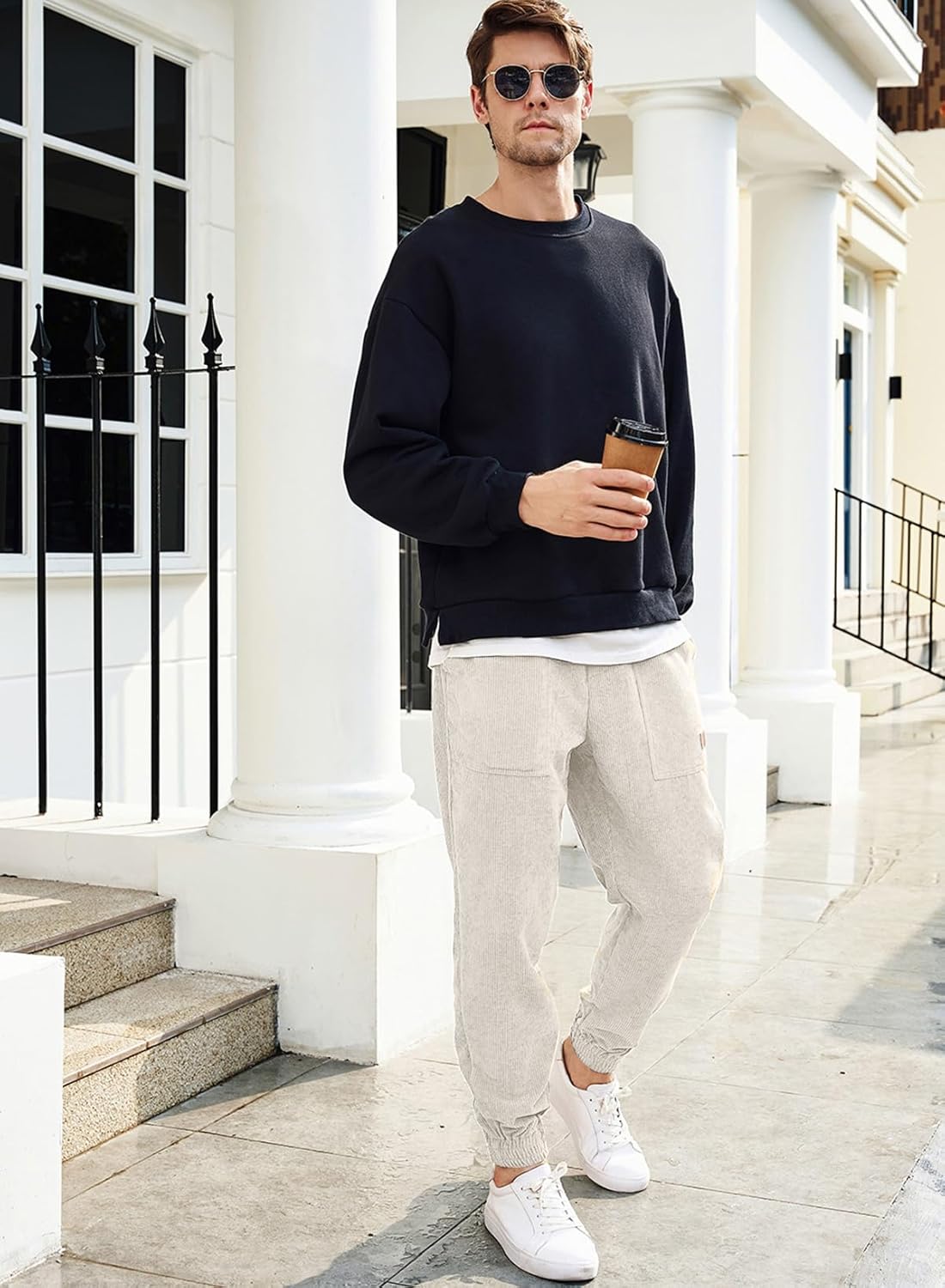 JMIERR Mens Corduroy Joggers Pants Casual Cargo Pants Drawstring Elastic Waist Baggy Tapered Sweatpants with Pockets - Image 3