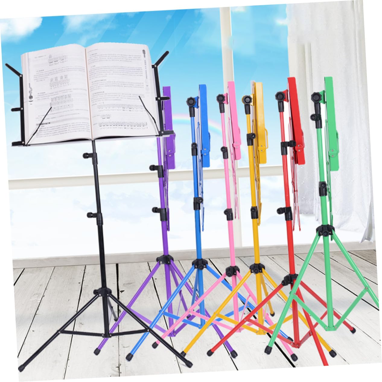 Leggio Spartiti Pieghevole Colorato in Metallo Altezza Regolabile Supporto Treppiede Stabile con Piedi Antiscivolo Portatile per Accessori Chitarra Rosa