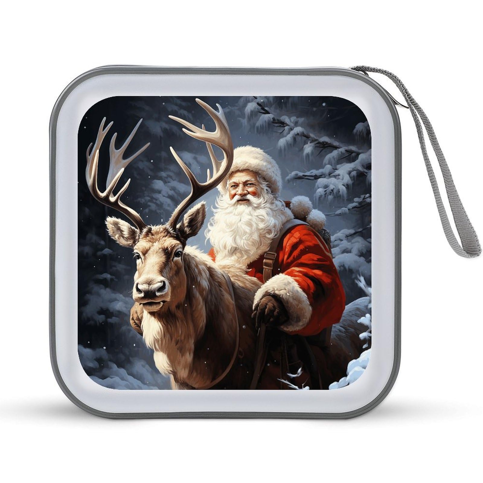 FodPand - Santa Claus and Deer Elk CD Case, Zipper Case, 40 Capacity, Hard Plastic DVD Holder, Portable Disc Storage Box, Disc Storage Organizer