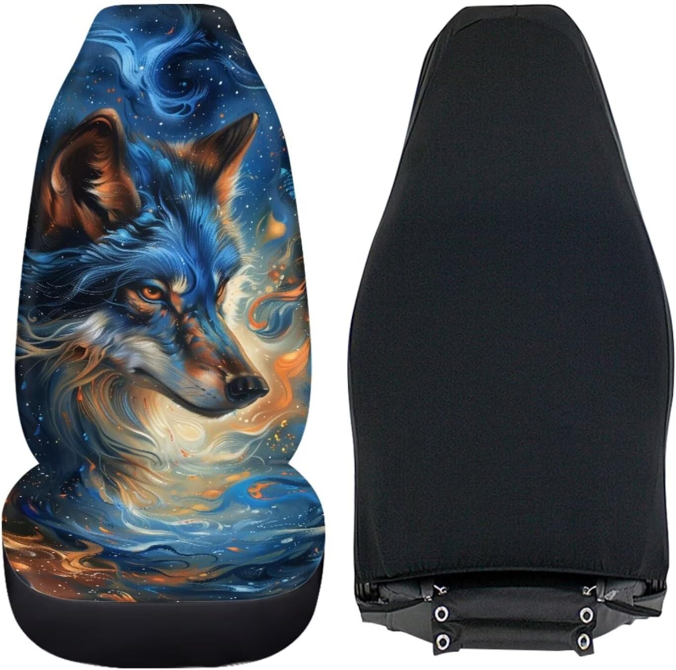 Trippy Galaxy Wolf Print Car Seat Covers Set of 2 Auto Accessories Protectors Car Decor Universal Fit for Car Truck SUV