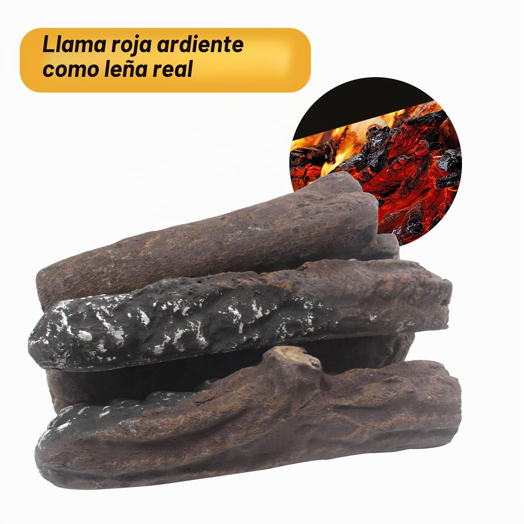Madera de cerámica para chimeneas de bioetanol, Troncos de Gas, 10 Piezas de leña de cerámica Decorativa para Interiores y Exteriores, Insertos de Gas, ventilados, sin ventilación……