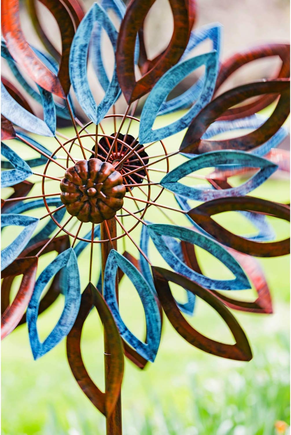 Evergreen Garden Beautiful Summer Copper and Verdigris Leaves Wind Spinner - 24 x 75 x 11 Inches Fade and Weather Resistant Outdoor Decoration for Homes, Yards and Gardens