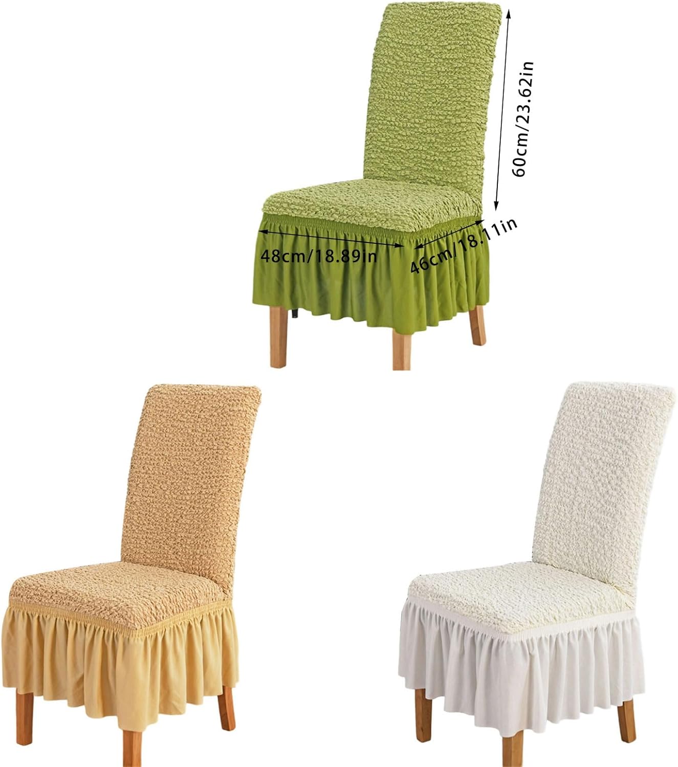 Washable Elastic Kitchen Chair Covers with Decorative Ruffled Hems Stain Furniture Protectors Snugly Fit