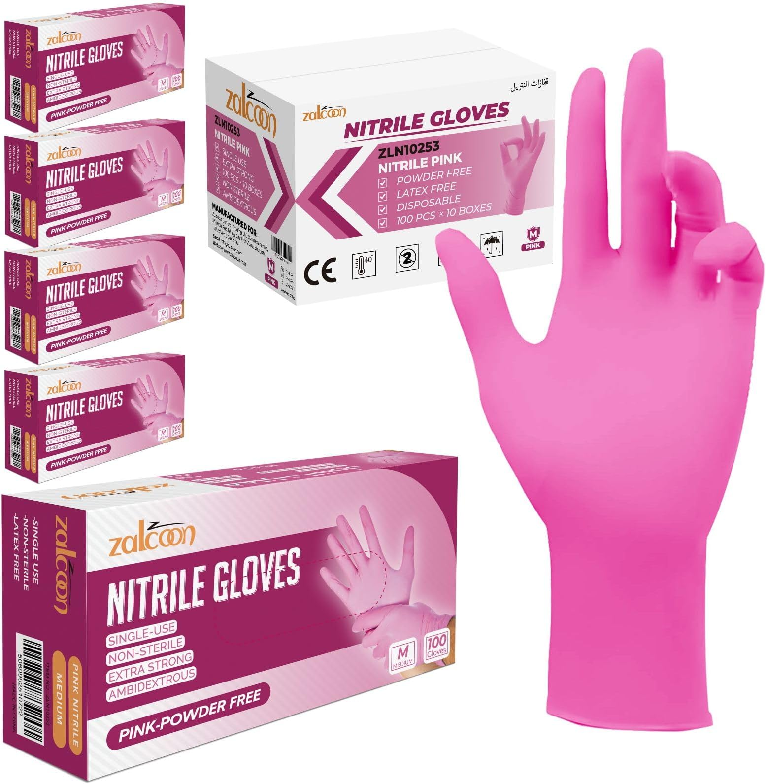 Nitrile Exam gloves disposable latex free Powder Free Chemical Resistance Disposable Gloves for Medical Exam, Home, Cleaning, Food Prep, Food safe and Non-Sterile (5 Pack x 100 Pieces)